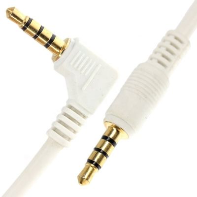 カスタムホワイトゴールドコネクタ 男性から男性 右角3.5mm ジャック TRRSプラグ ステレオオーディオケーブル