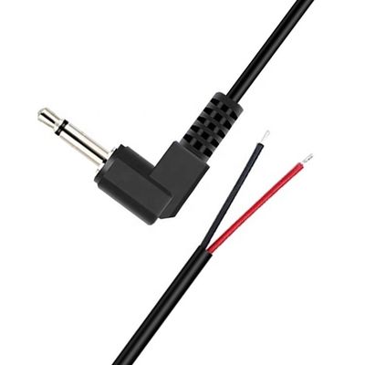 90度 右角 2ポールTS 3.5mm ステレオオーディオ ジャック ストリップされたピッグテール 缶詰付き 裸のワイヤー端ケーブル