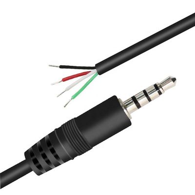 カスタム 4 ポール TRRS 3.5mm ステレオオーディオ ジャック ストリップされたピッグテール 缶詰付き 裸のワイヤエンドケーブル