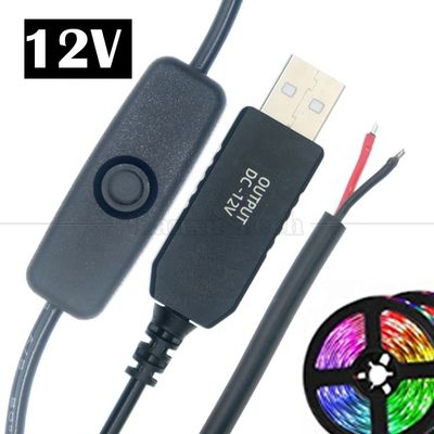 12VLEDストリップライト電源 オンオフ スイッチ USBコネクタをオープンワイヤーコンバーター充電ケーブルに