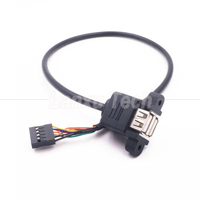 双 USB タイプ A 2 ポート パネル マウント USB to Dupont 9 ピン ヘッダ接続ワイヤーケーブル