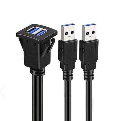 スクウェア・デュアルUSB3.02.0 男性から女性へ 防水拡張ケーブル プラッシュマウントパネル 車用 トラック用 ボート用 バイク用 コンピュータ