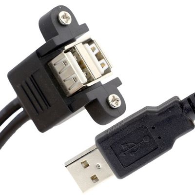 スクリューロック 0.5M 1M 男性から女性 双 USB 2.0 パネルマウント拡張ケーブル