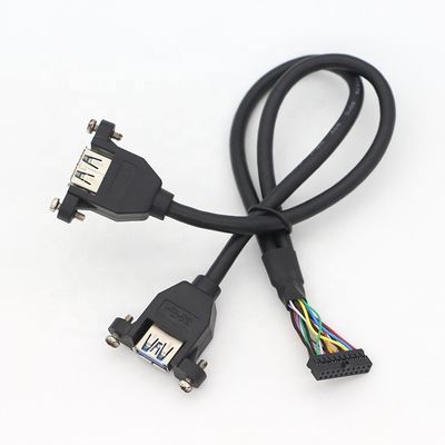 OEMスクリューロックスタッド 双 USB 3.0タイプA 女性パネルマウントケーブル モレックスコネクタ