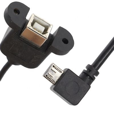 カスタムスクリューロック 90度アングル マイクロB 男性 USB2.0タイプB 女性パネルマウント拡張ケーブル
