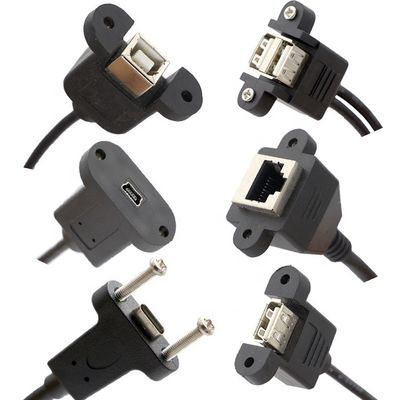 スクリューロック マイクロタイプC RJ45 イーサネット 男性 女性 USBパネルマウントケーブル