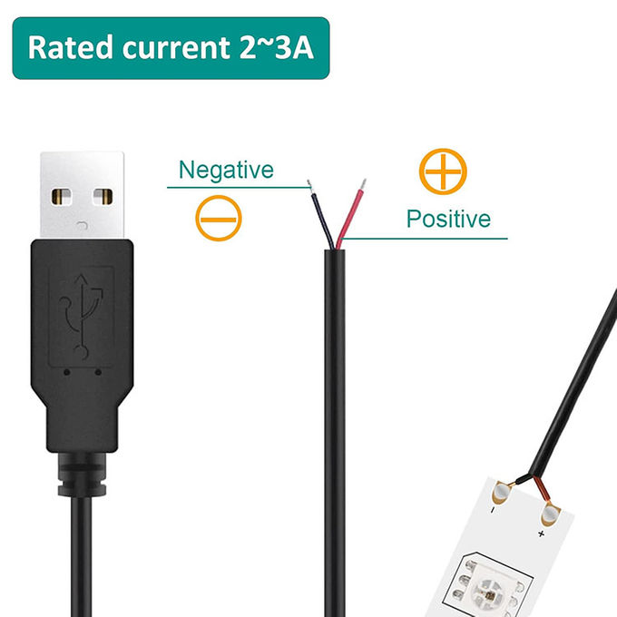5VUSBから開ける ストライプ 缶詰 裸線 端 ピッグテール 電源充電ケーブル LED ストライプライト ランプ 5