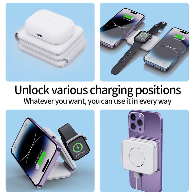 マグネティック 3 イン 1 折りたたみ可能な無線充電器 iPhone 12-15 15w 急速無線充電スタンド 携帯無線充電器 4